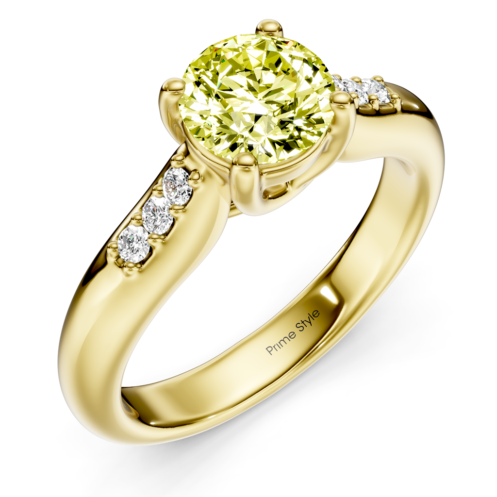 1.10-4.10 CT Round Cut Fancy Yellow Diamonds - Engagement Ring