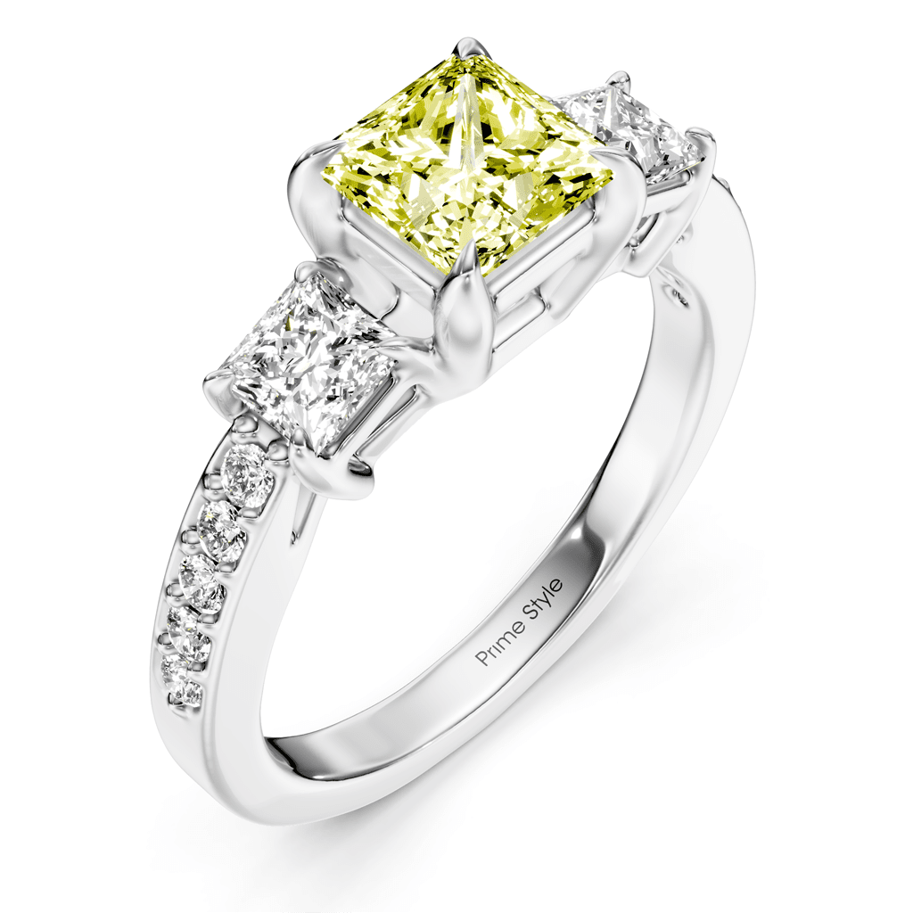 1.85 - 4.85 CT Princess & Round Cut Fancy Yellow Diamonds - Engagement Ring - Primestyle.com