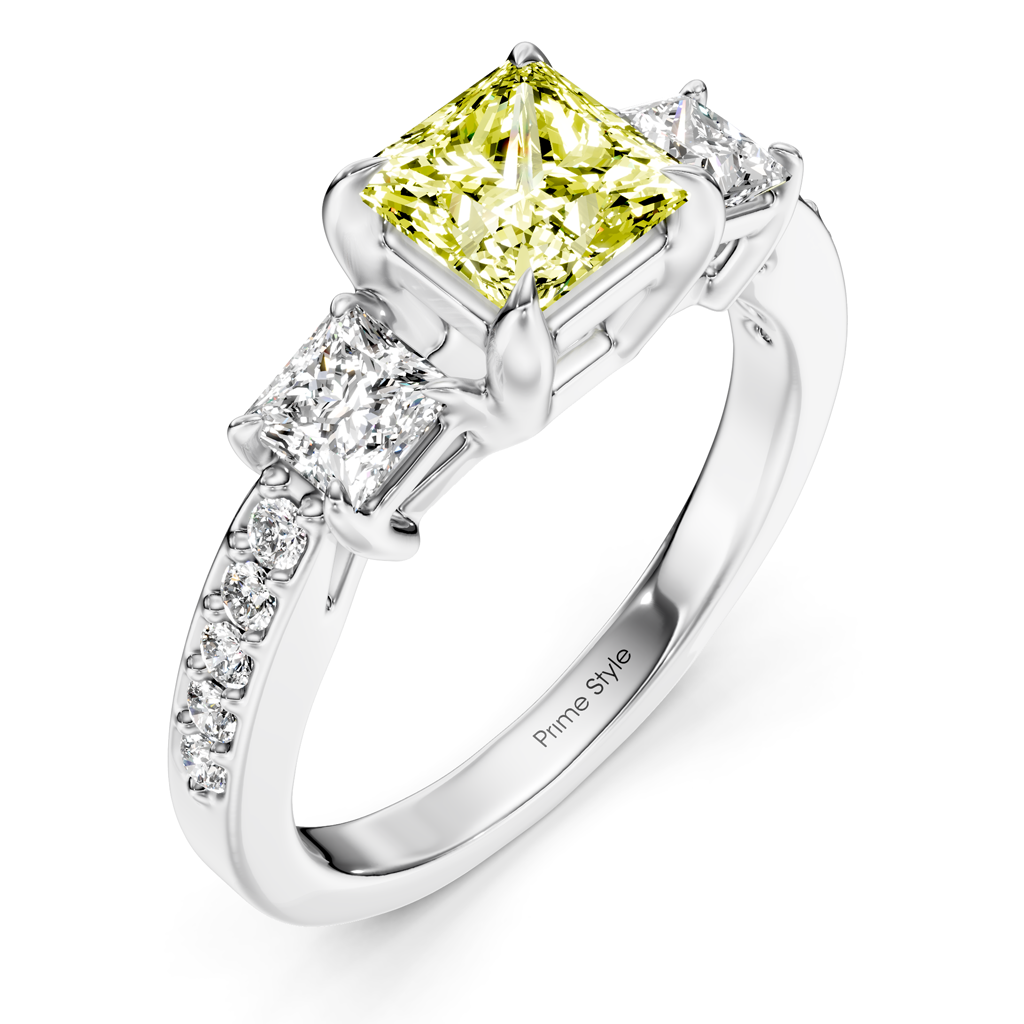 1.85-4.85 CT Princess & Round Cut Fancy Yellow Diamonds - Engagement Ring