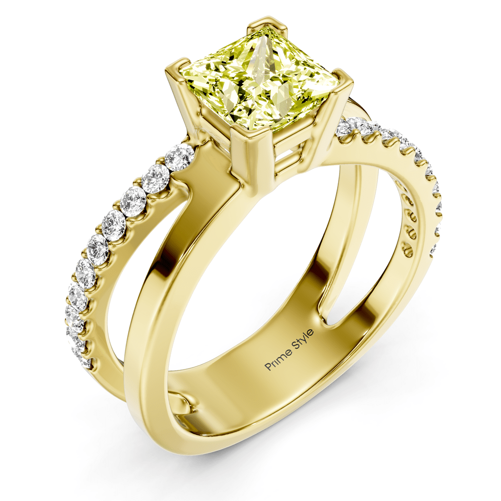 1.25-4.25 CT Princess & Round Cut Fancy Yellow Diamonds - Engagement Ring
