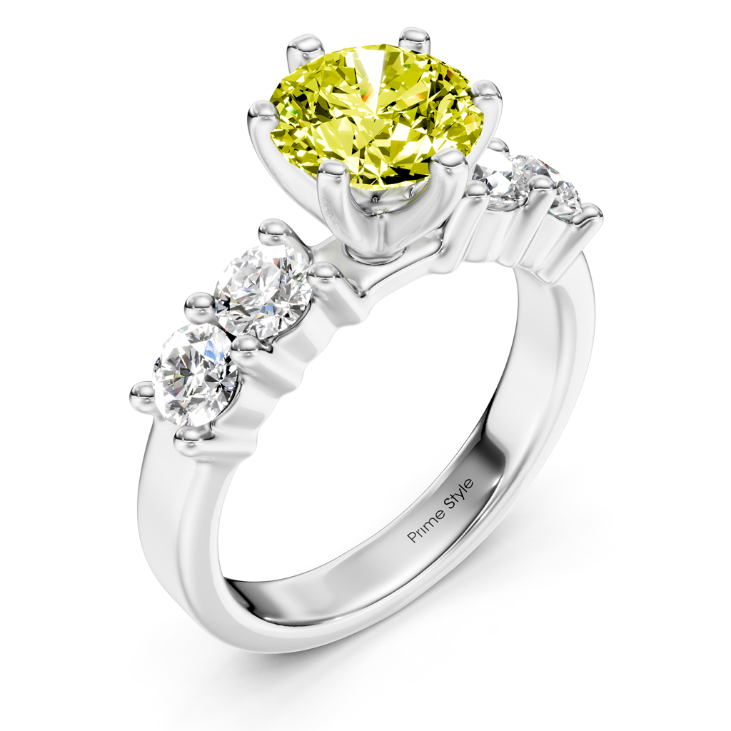 1.60-4.60 CT Round Cut Fancy Yellow Diamonds - Engagement Ring