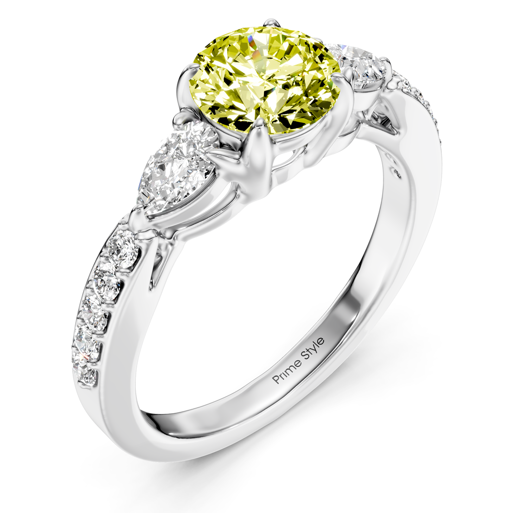 1.50-4.50 CT Pear & Round Cut Fancy Yellow Diamonds - Engagement Ring