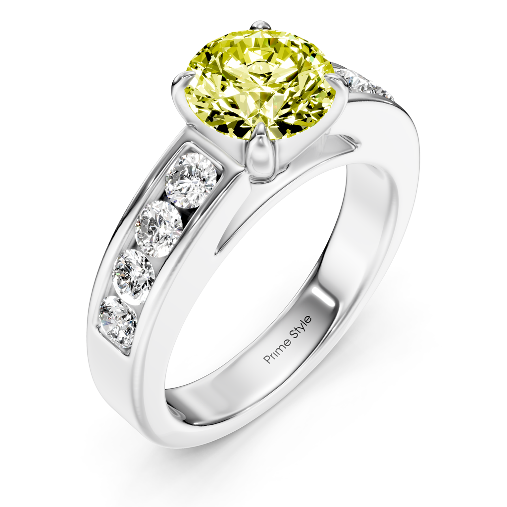 1.45-4.45 CT Round Cut Fancy Yellow Diamonds - Engagement Ring