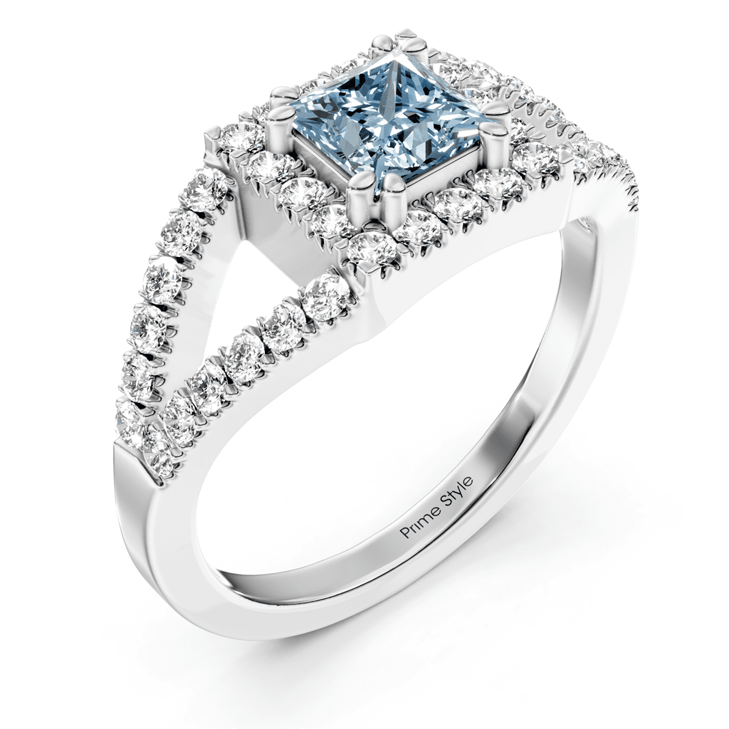 1.45 - 4.45 CT Princess & Round Cut Fancy Blue Diamonds - Engagement Ring - Primestyle.com