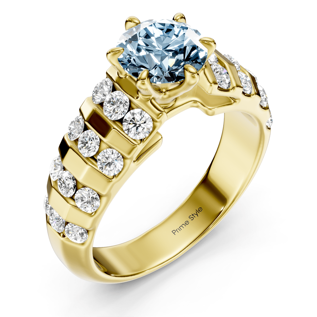 1.75 - 4.75 CT Round Cut Fancy Blue Diamonds - Engagement Ring - Primestyle.com