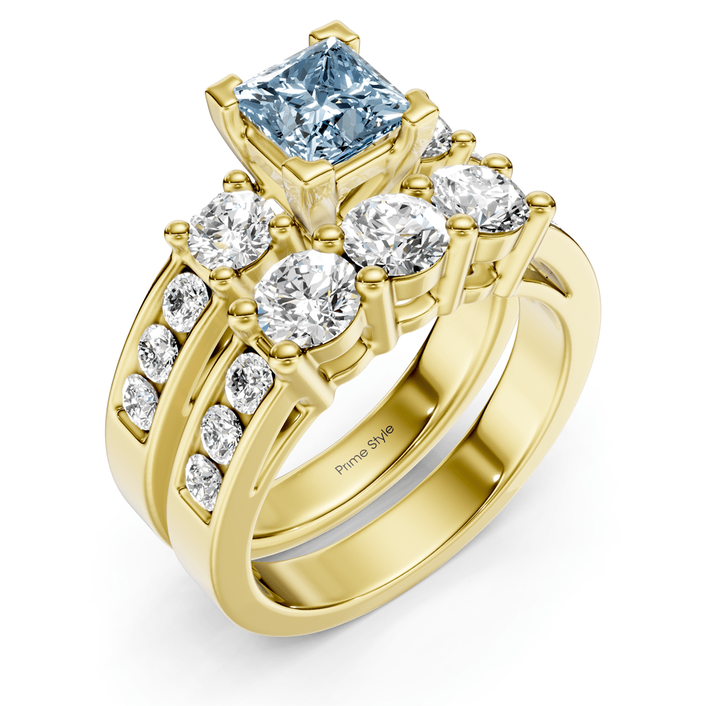 2.80-5.80 CT Princess & Round Cut Fancy Blue Diamonds - Bridal Set