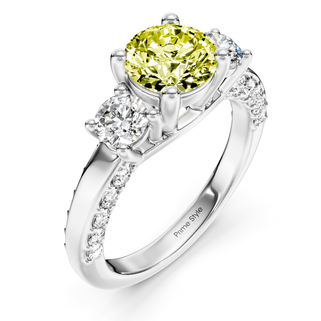 1.90-4.90 CT Round Cut Fancy Yellow Diamonds - Engagement Ring