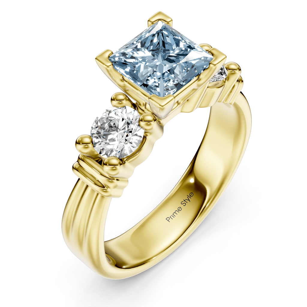 1.50-4.50 CT Princess & Round Cut Fancy Blue Diamonds - Engagement Ring