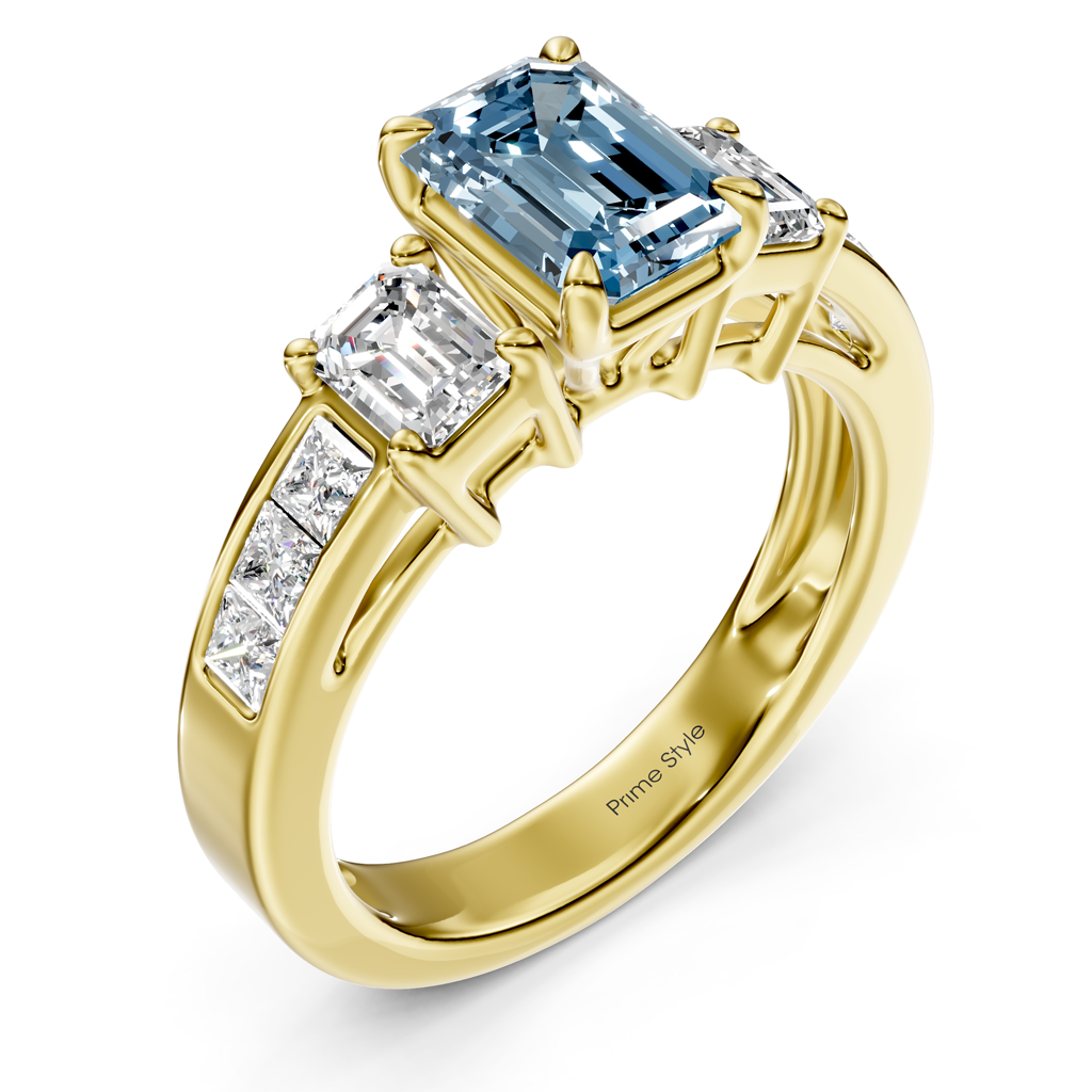 2.20-5.20 CT Emerald & Princess Cut Fancy Blue Diamonds - Engagement Ring