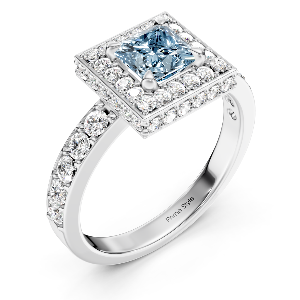 2.00-5.00 CT Princess & Round Cut Fancy Blue Diamonds - Engagement Ring