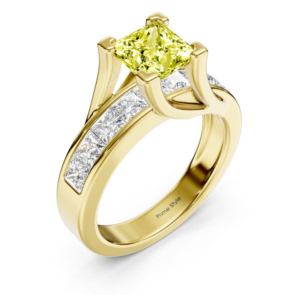 2.20-5.20 CT Princess Cut Fancy Yellow Diamonds - Engagement Ring