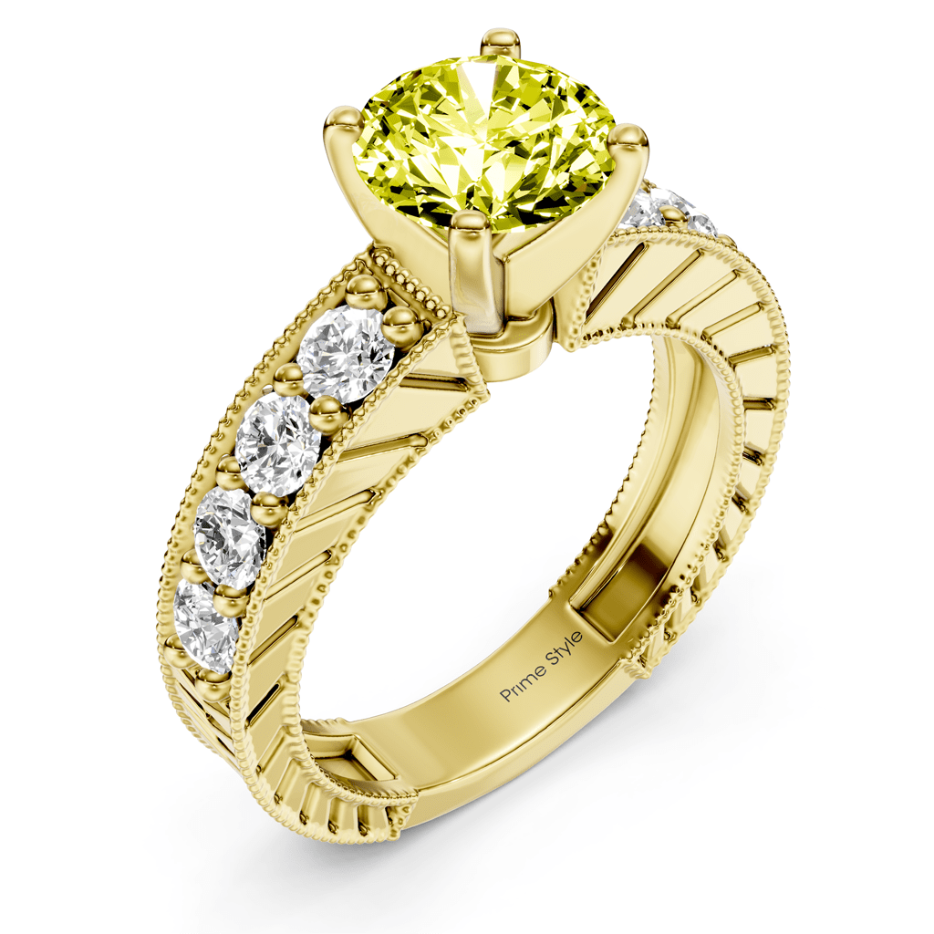 1.85 - 4.85 CT Princess & Round Cut Fancy Yellow Diamonds - Engagement Ring - Primestyle.com