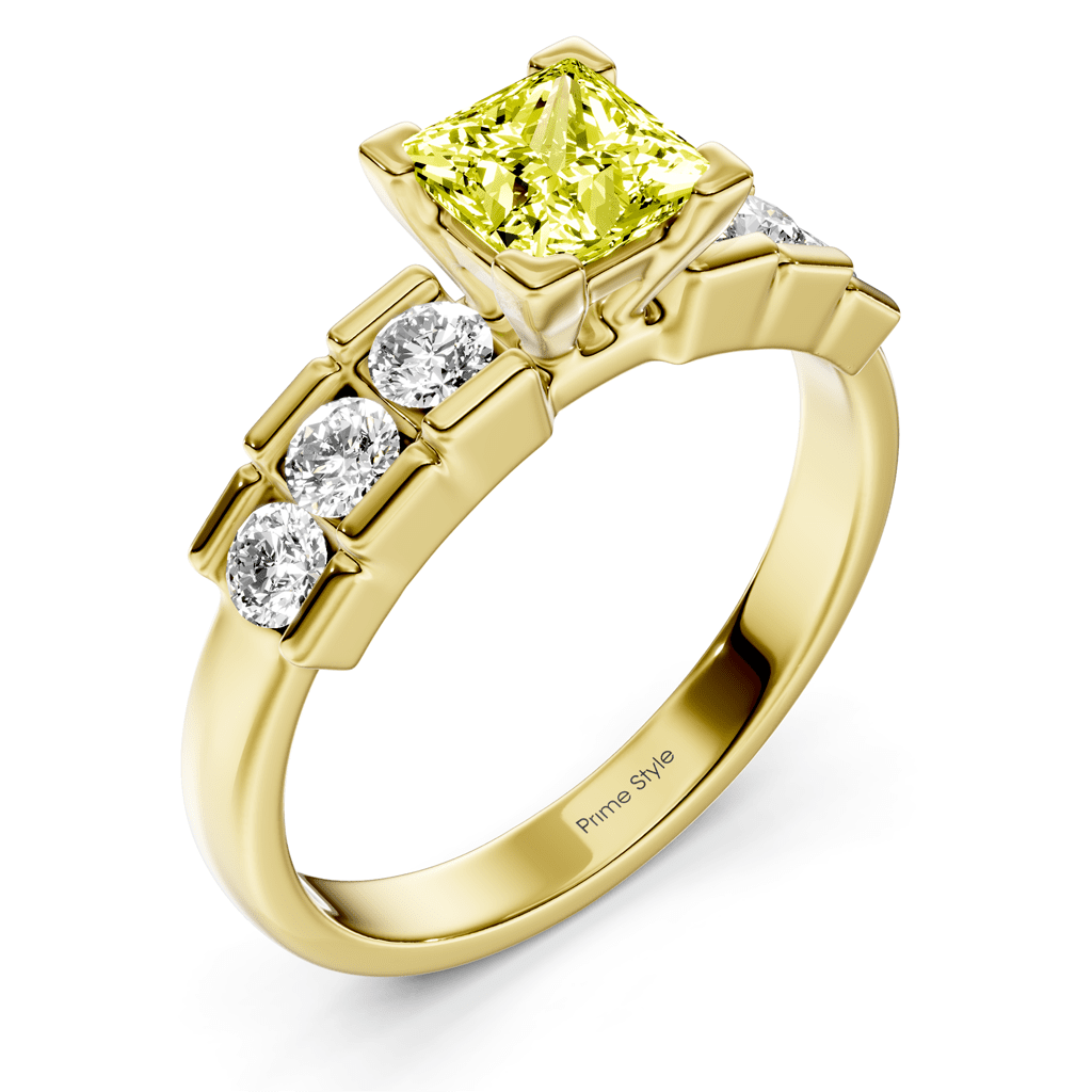 1.60-4.60 CT Princess & Round Cut Fancy Yellow Diamonds - Engagement Ring