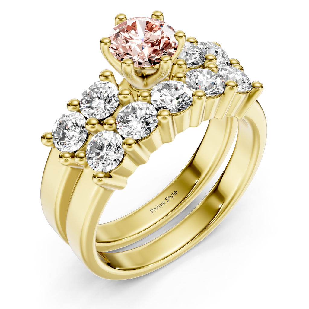 2.40-5.40 CT Round Cut Fancy Pink Diamonds - Bridal Set