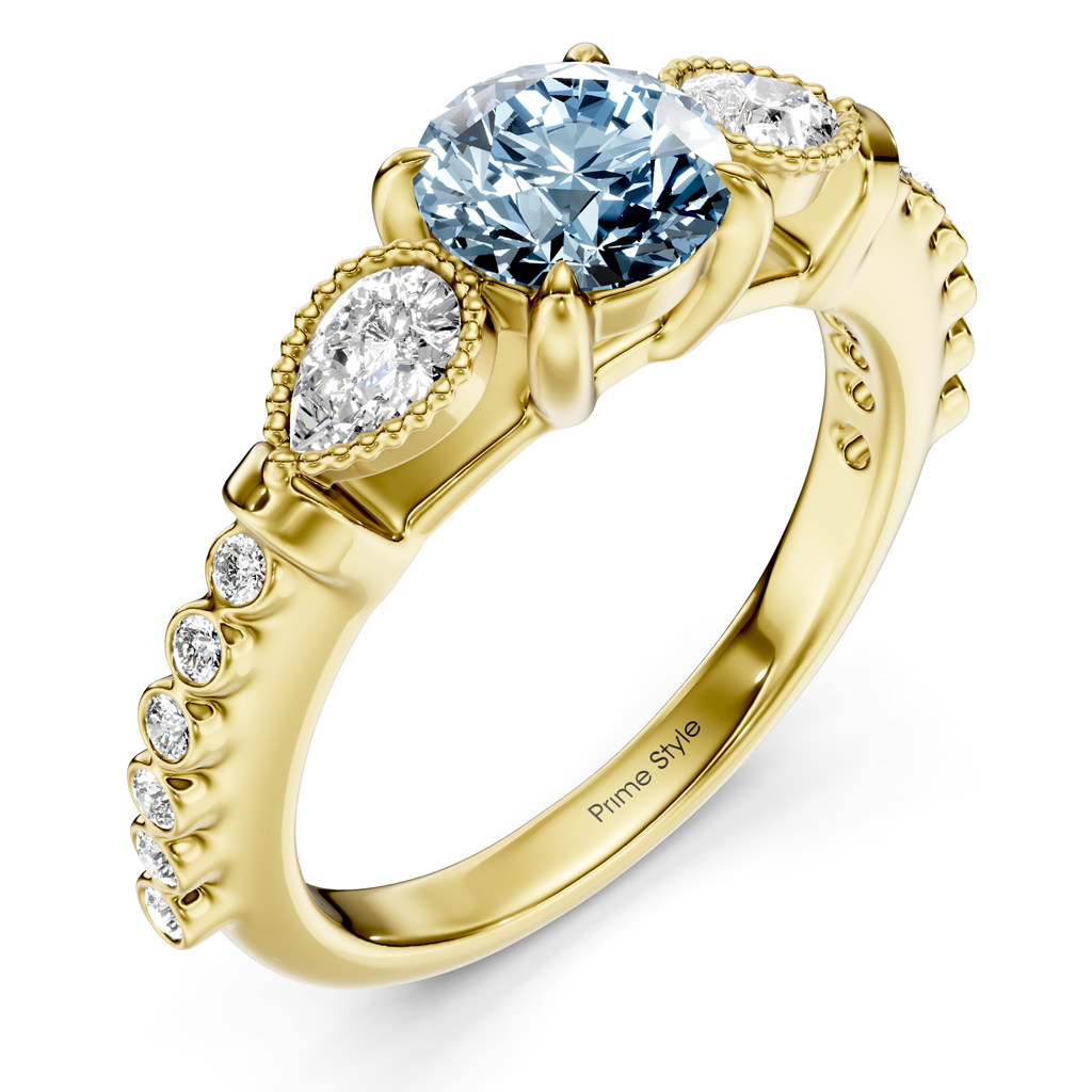 1.42-4.42 CT Pear & Round Cut Fancy Blue Diamonds - Engagement Ring