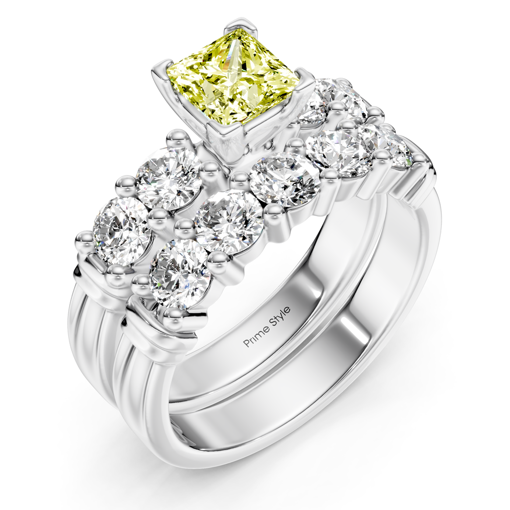2.20-5.20 CT Princess & Round Cut Fancy Yellow Diamonds - Bridal Set