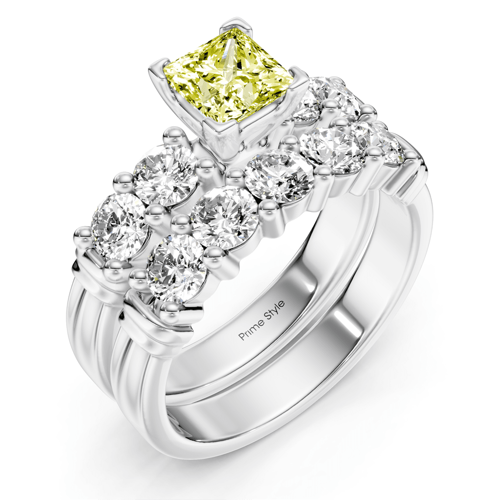 2.20 - 5.20 CT Princess & Round Cut Fancy Yellow Diamonds - Bridal Set - Primestyle.com