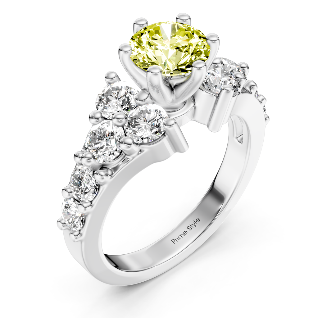 2.40-5.40 CT Round Cut Fancy Yellow Diamonds - Engagement Ring