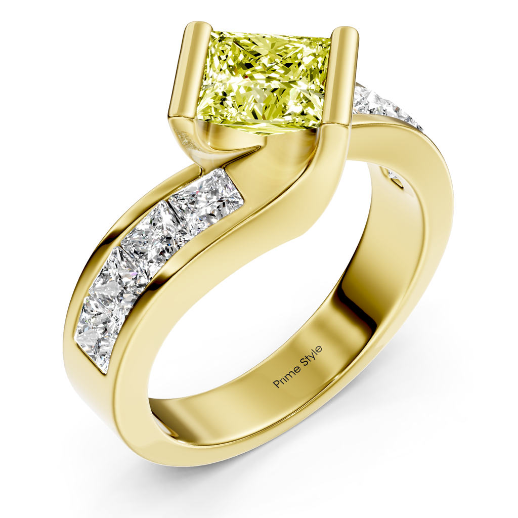 2.60-5.60 CT Princess Cut Fancy Yellow Diamonds - Engagement Ring