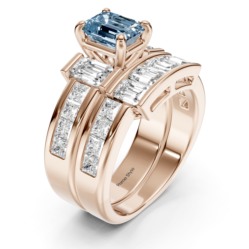 3.70-6.70 CT Emerald & Princess Cut Fancy Blue Diamonds - Bridal Set