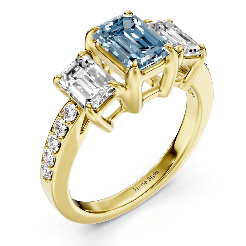 2.15-5.15 CT Emerald & Round Cut Fancy Blue Diamonds - Engagement Ring
