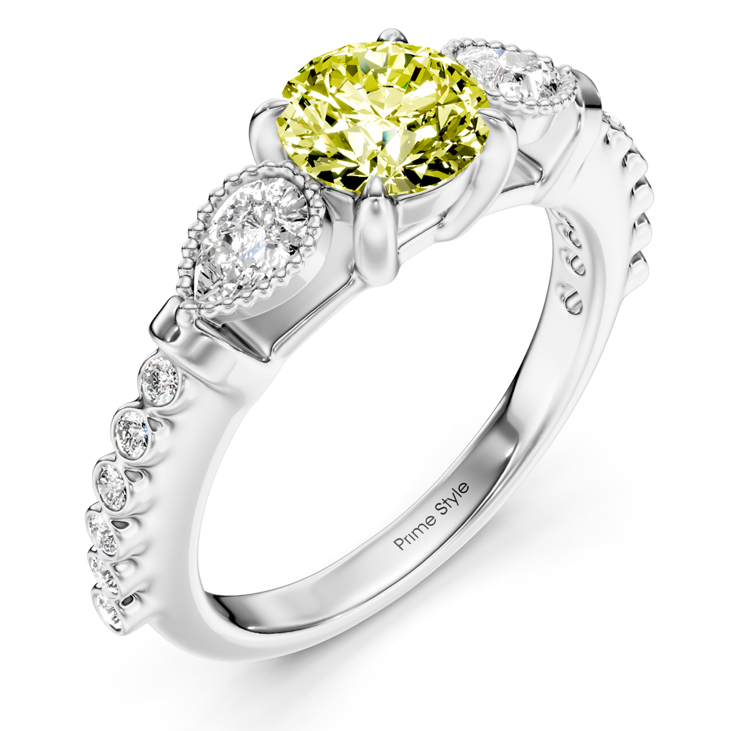 1.42-4.42 CT Pear & Round Cut Fancy Yellow Diamonds - Engagement Ring