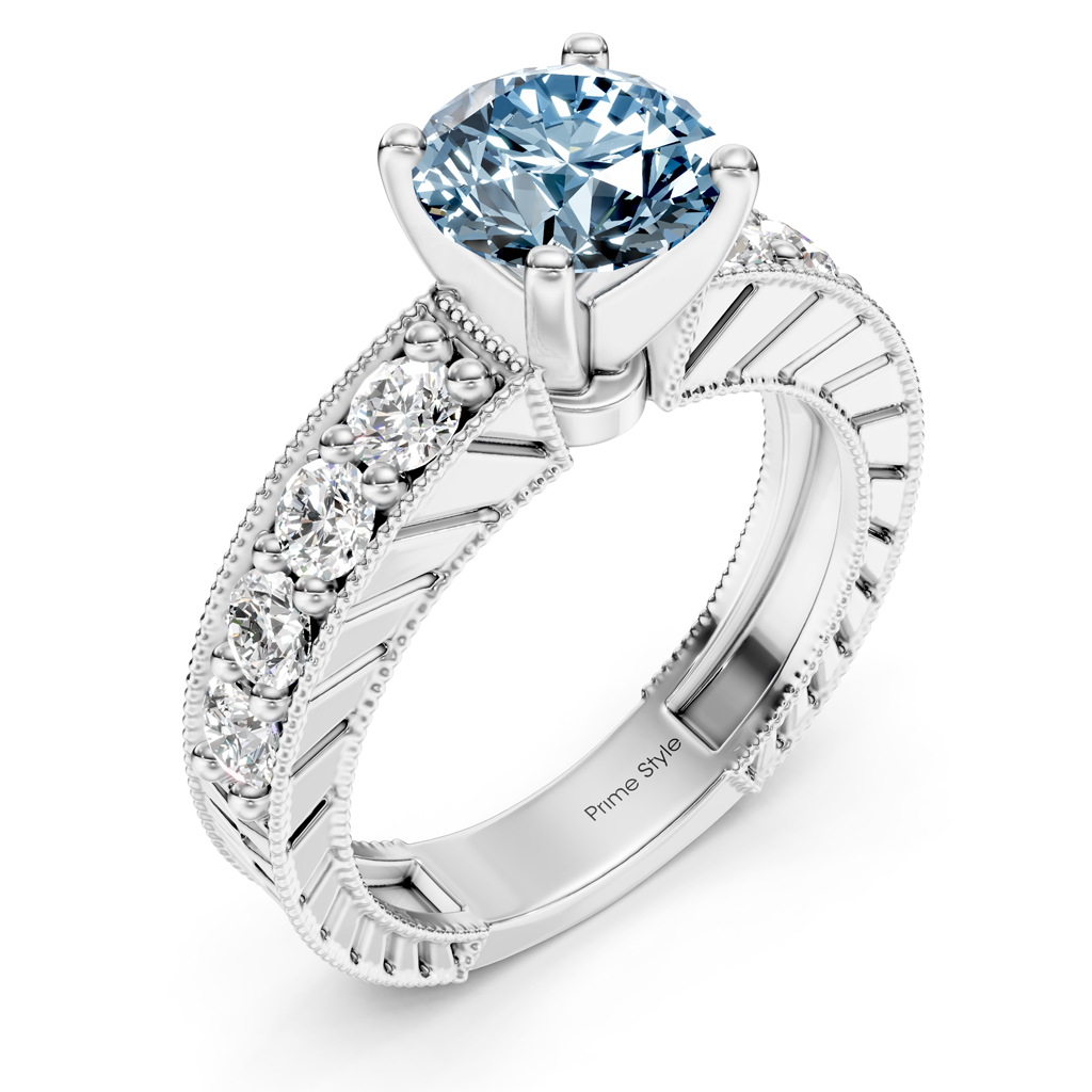 1.85-4.85 CT Princess & Round Cut Fancy Blue Diamonds - Engagement Ring