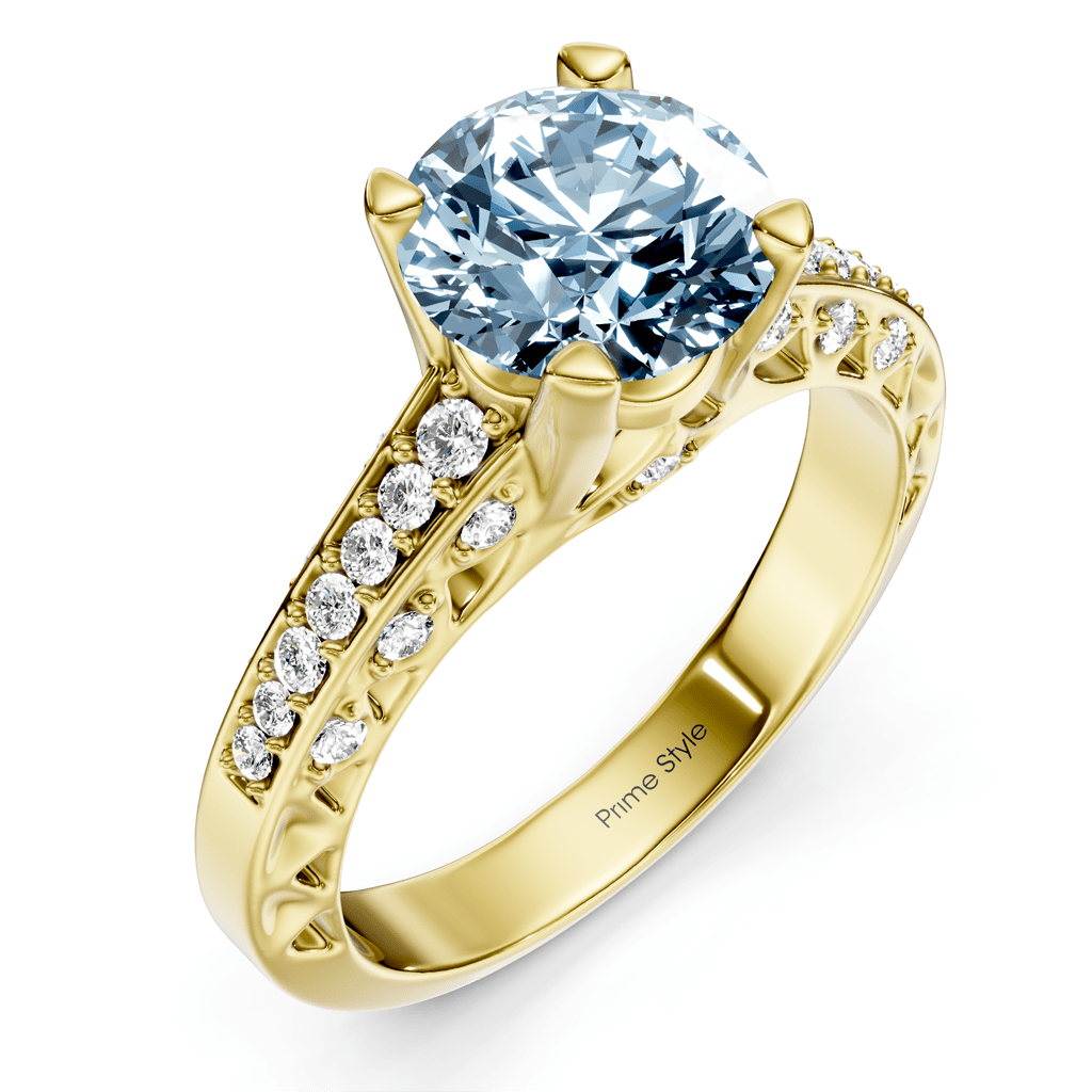 1.25 - 4.25 CT Round Cut Fancy Blue Diamonds - Engagement Ring - Primestyle.com