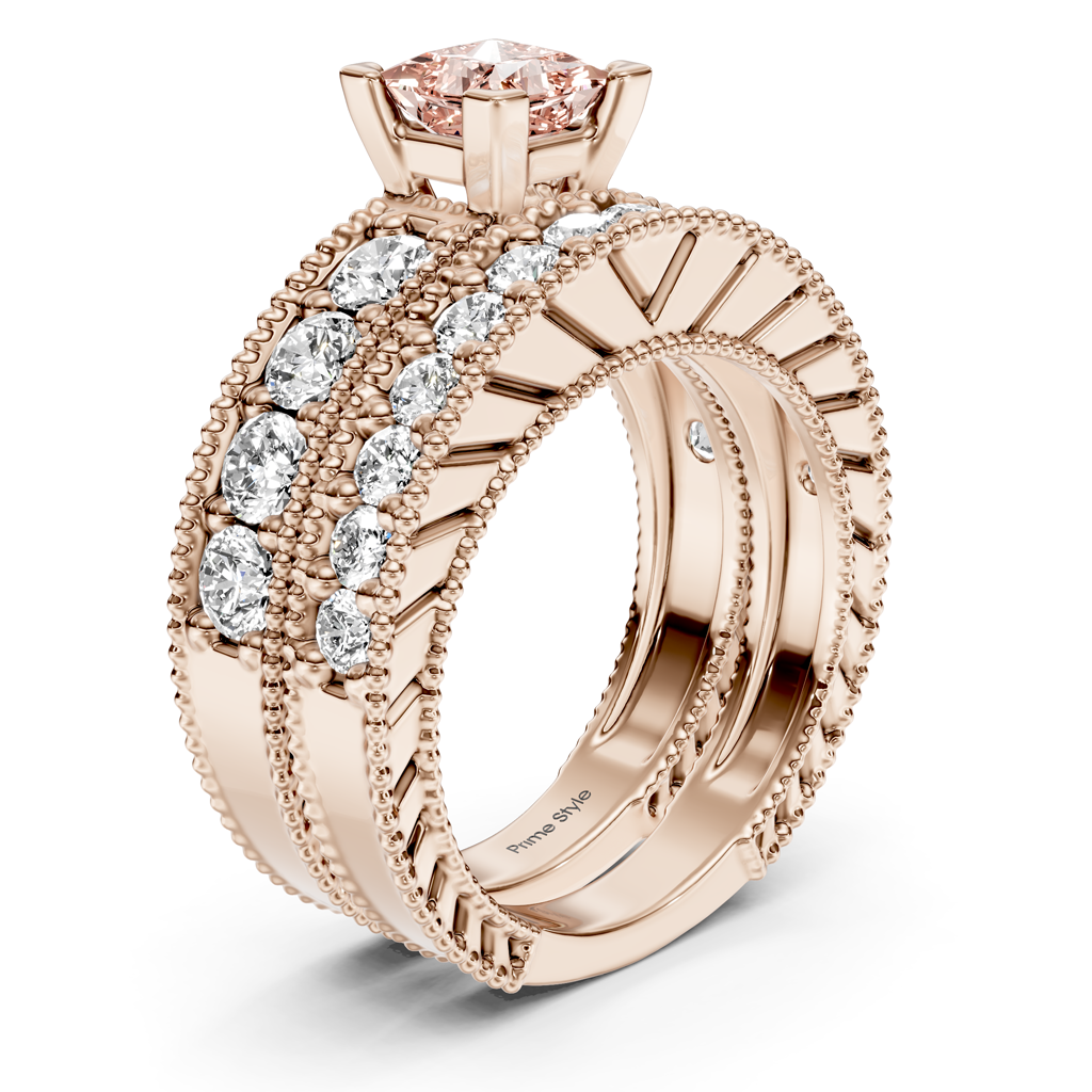 2.45-5.45 CT Princess & Round Cut Fancy Pink Diamonds - Bridal Set