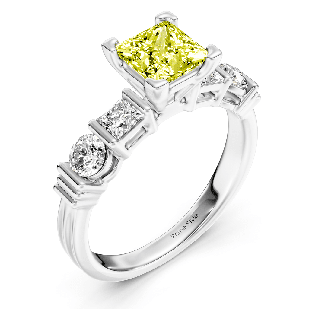 1.70 - 4.70 CT Princess & Round Cut Fancy Yellow Diamonds - Engagement Ring - Primestyle.com