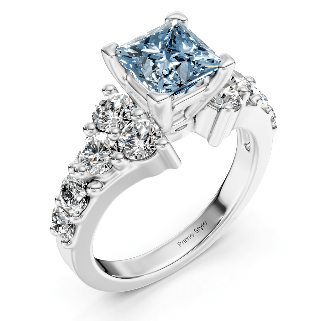 2.40 - 5.40 CT Princess & Round Cut Fancy Blue Diamonds - Engagement Ring - Primestyle.com