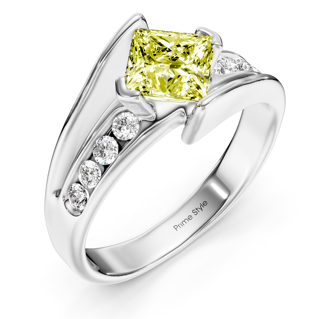 1.25-4.25 CT Princess & Round Cut Fancy Yellow Diamonds - Engagement Ring