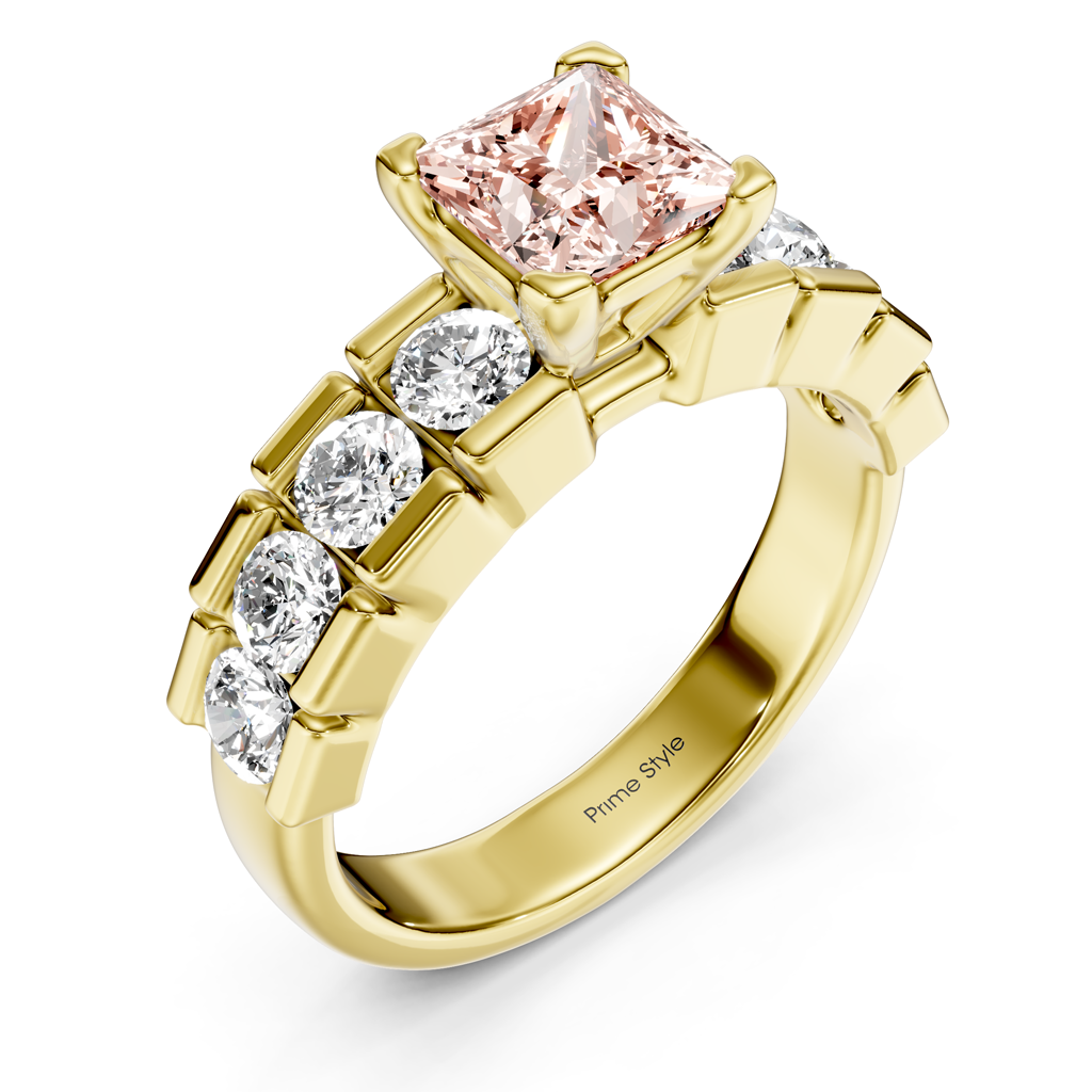 2.05-5.05 CT Princess & Round Cut Fancy Pink Diamonds - Engagement Ring