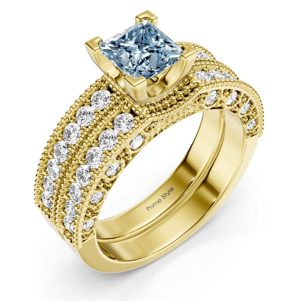 2.10-5.10 CT Princess & Round Cut Fancy Blue Diamonds - Bridal Set