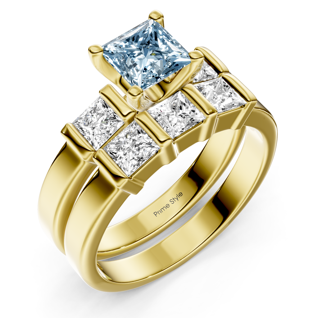 2.55-5.55 CT Princess Cut Fancy Blue Diamonds - Bridal Set