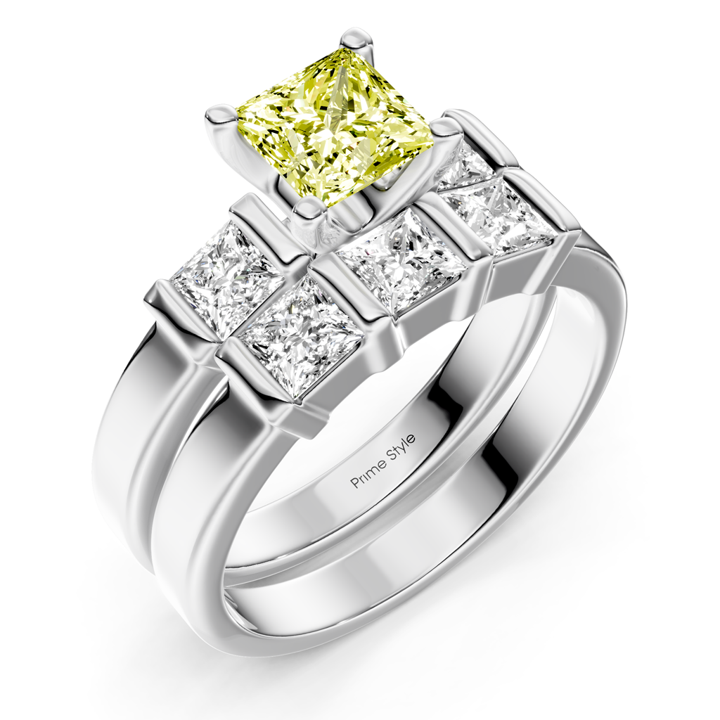 2.55-5.55 CT Princess Cut Fancy Yellow Diamonds - Bridal Set