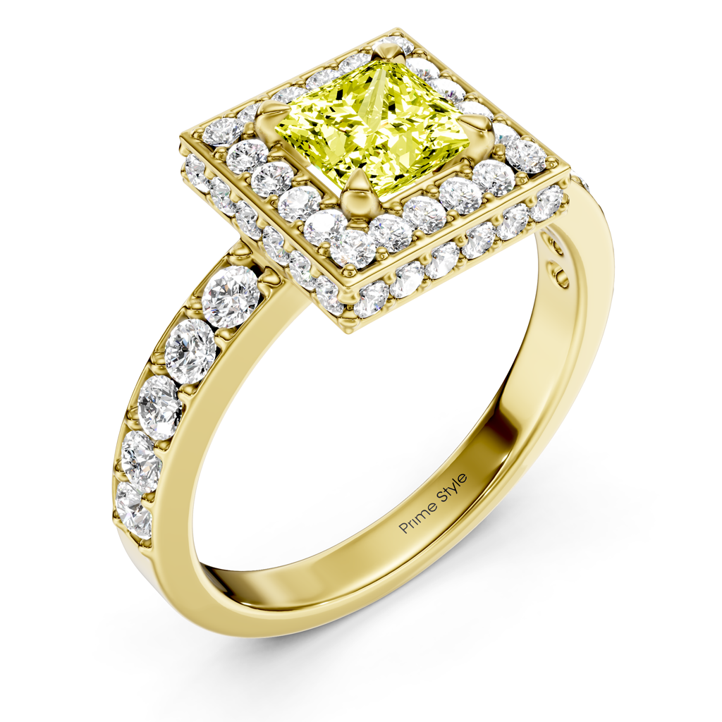 2.00-5.00 CT Princess & Round Cut Fancy Yellow Diamonds - Engagement Ring