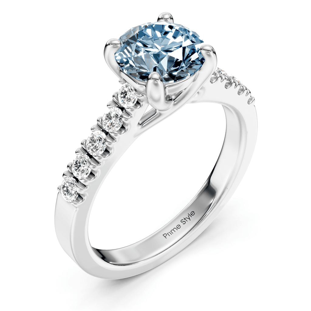 1.25 - 4.25 CT Round Cut Fancy Blue Diamonds - Engagement Ring - Primestyle.com