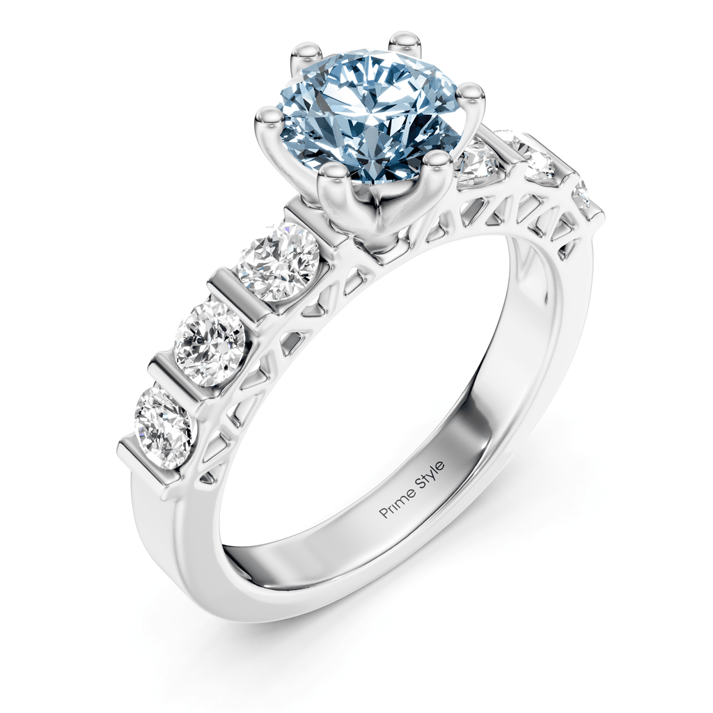 1.60-4.60 CT Round Cut Fancy Blue Diamonds - Engagement Ring
