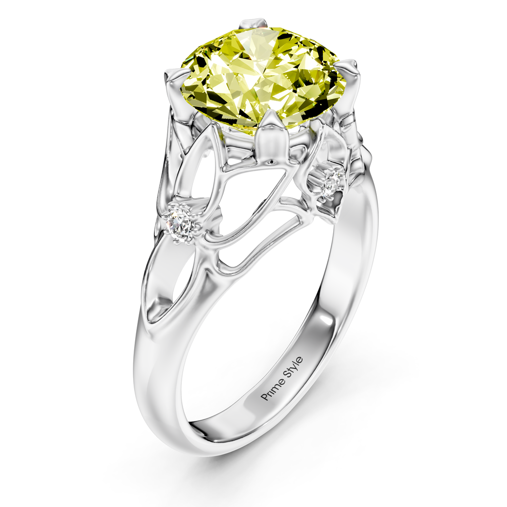 1.07-4.07 CT Round Cut Fancy Yellow Diamonds - Engagement Ring