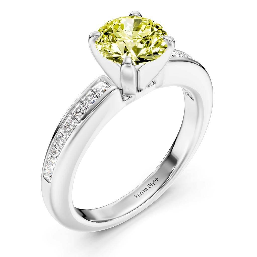 1.32-4.32 CT Princess & Round Cut Fancy Yellow Diamonds - Engagement Ring