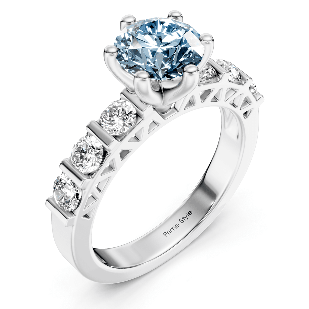 1.60-4.60 CT Round Cut Fancy Blue Diamonds - Engagement Ring