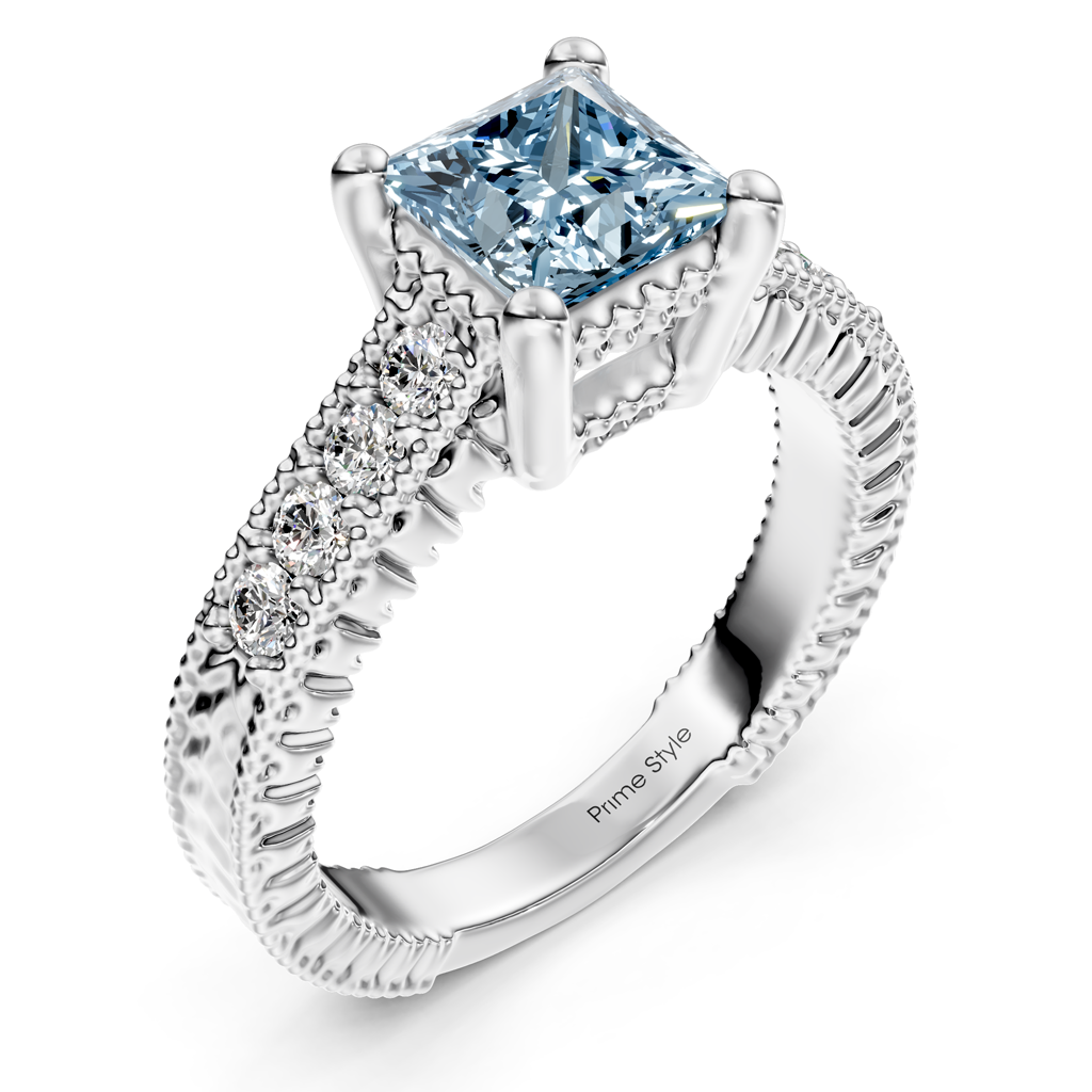 1.30-4.30 CT Princess & Round Cut Fancy Blue Diamonds - Engagement Ring