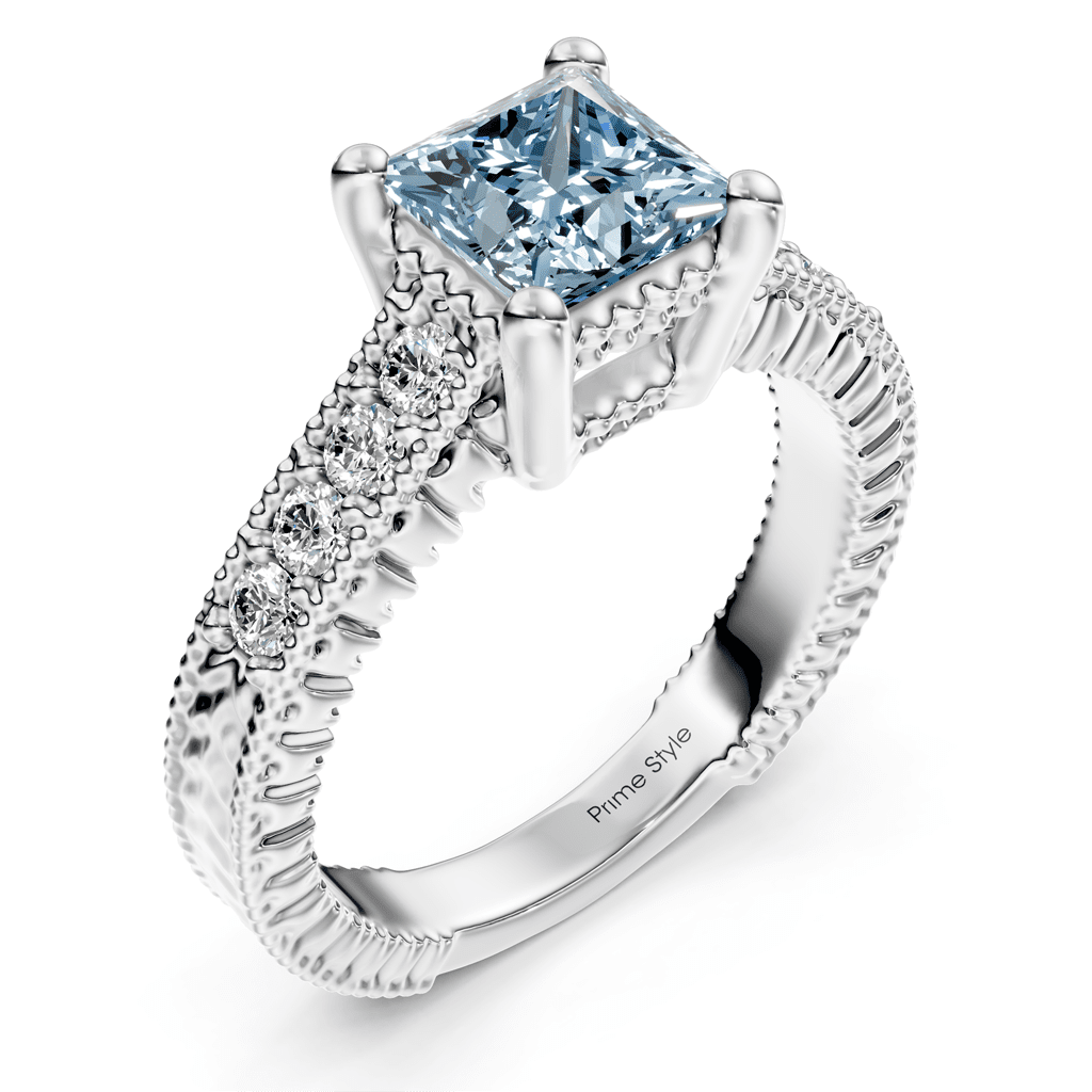 1.30 - 4.30 CT Princess & Round Cut Fancy Blue Diamonds - Engagement Ring - Primestyle.com