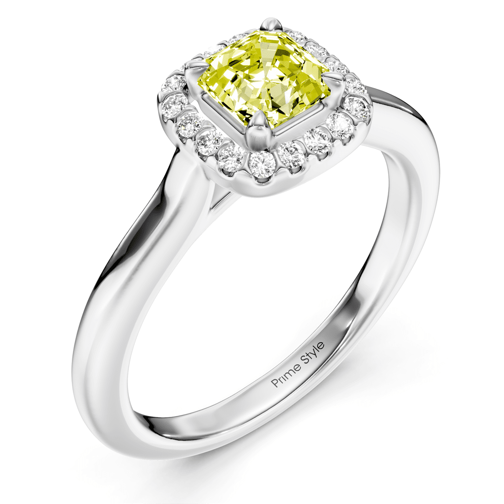 1.15-4.15 CT Ascher & Round Cut Fancy Yellow Diamonds - Engagement Ring