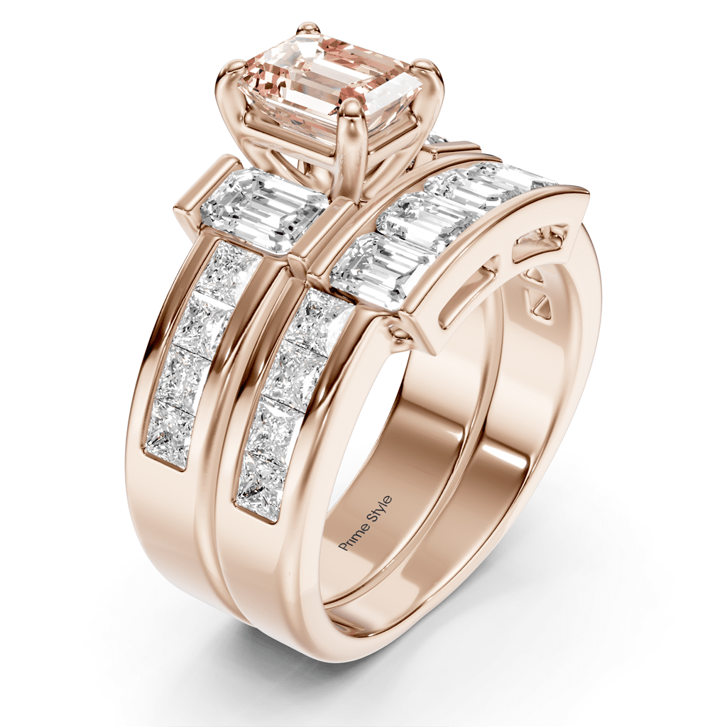 3.70 - 6.70 CT Emerald & Princess Cut Fancy Pink Diamonds - Bridal Set - Primestyle.com