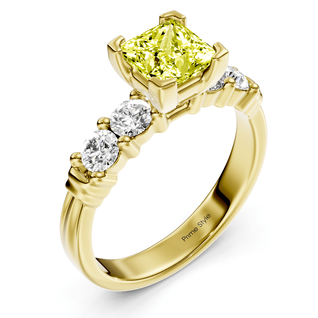 1.55 - 4.55 CT Princess & Round Cut Fancy Yellow Diamonds - Engagement Ring - Primestyle.com