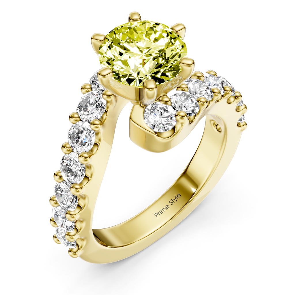 2.30-5.30 CT Emerald & Round Cut Fancy Yellow Diamonds - Engagement Ring