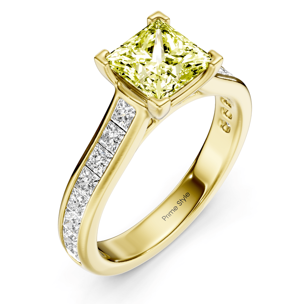 1.80 - 4.80 CT Princess Cut Fancy Yellow Diamonds - Engagement Ring - Primestyle.com