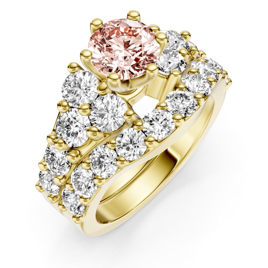 3.55-6.55 CT Round Cut Fancy Pink Diamonds - Bridal Set